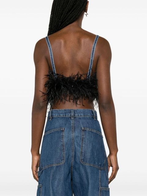 Miu Miu feather-trim denim top - Blue