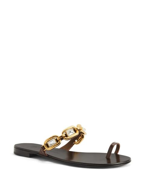 Giuseppe Zanotti Insomnya golden chain crystal flat sandals - Brown - zdjęcie produktu nr 2