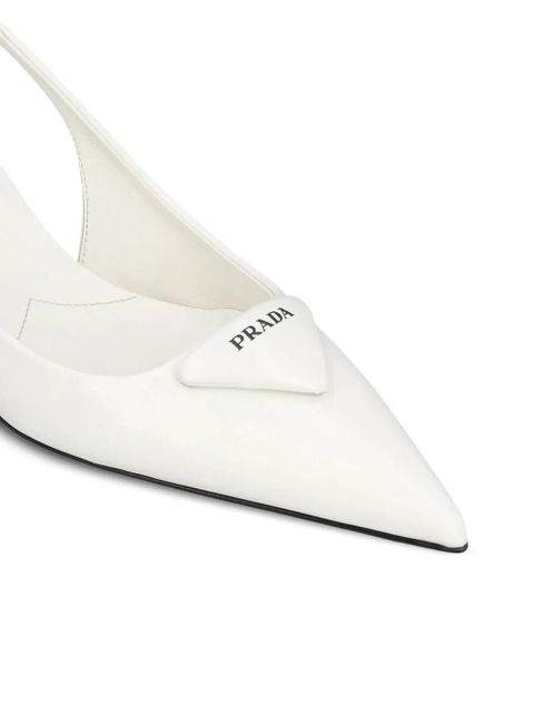 Prada 75mm triangular-logo pointed-toe pumps - White
