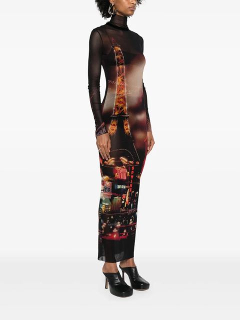 Jean Paul Gaultier Pigalle-print tulle maxi dress - Black