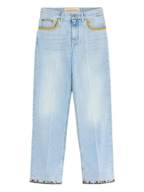 Valentino Garavani floral-hem faded jeans - Blue - zdjęcie produktu nr 2