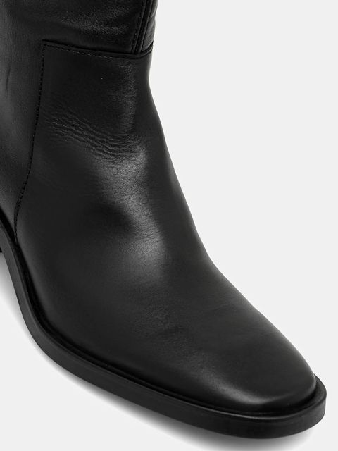Calvin Klein kozaki skórzane BLOCK HEEL KNEE BOOT LTH damskie kolor czarny na słupku HW0HW02812