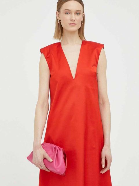 By Malene Birger sukienka wełniana kolor czerwony maxi rozkloszowana