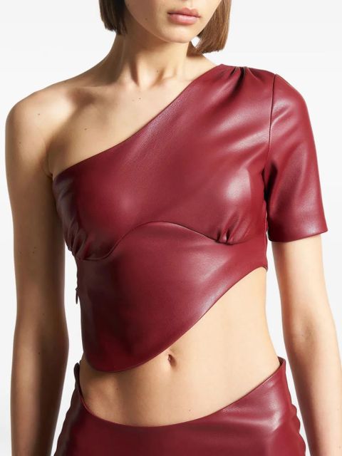 Manière De Voir curved hem leather crop top - Red