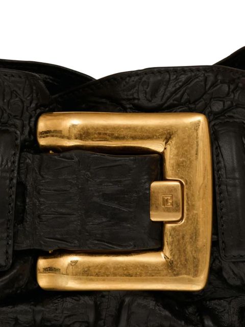 Balmain mini Anthem embossed-crocodile buckle clutch bag - Black
