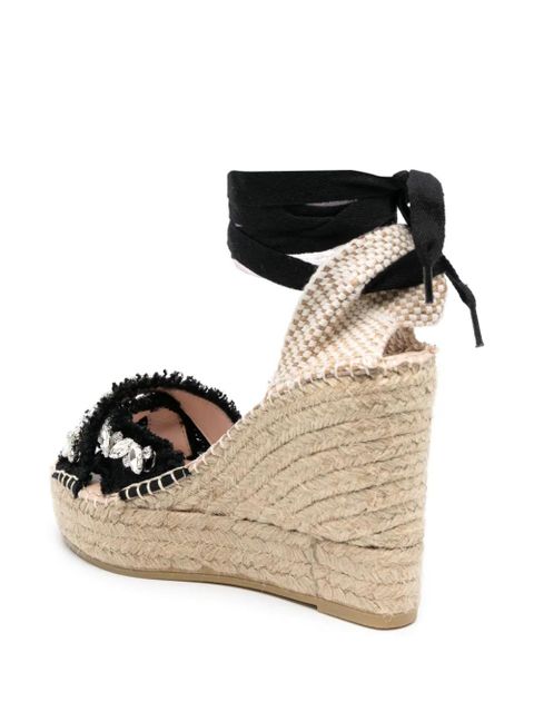 Manebi 110mm crystal-embellished wedge espadrilles - Black