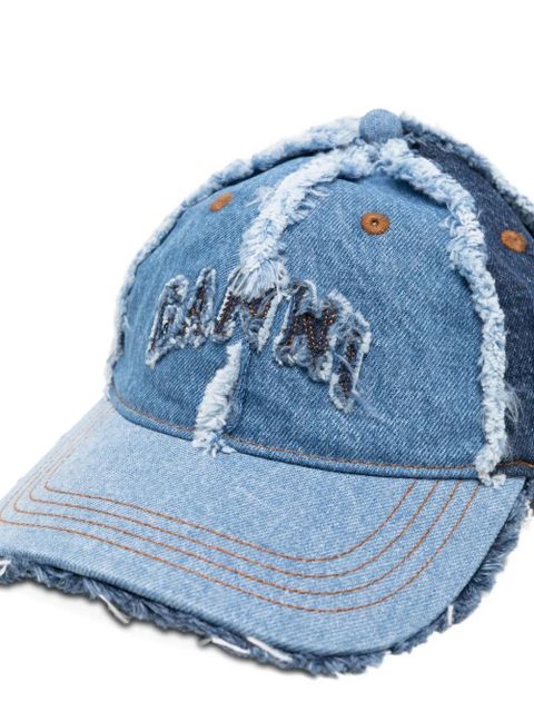 GANNI frayed panelled baseball cap - Blue