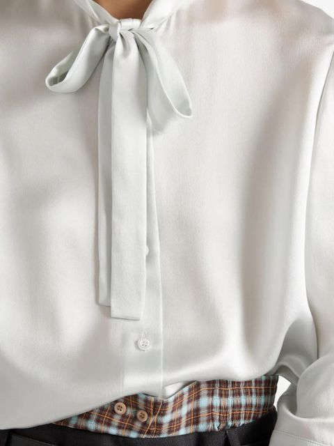 Prada pussy-bow silk shirt - Neutrals