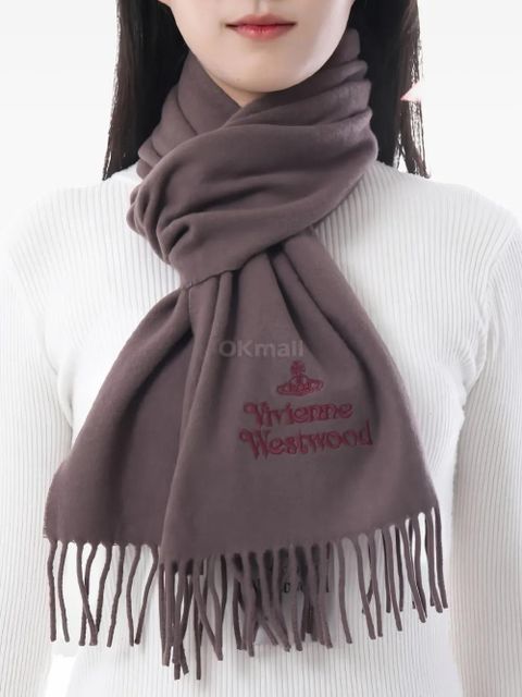 Vivienne Westwood embroidered fringed scarf - Brown