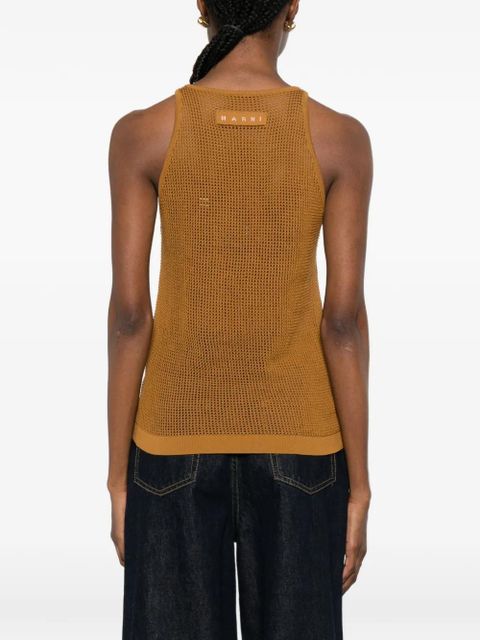 Marni floral-intarsia mesh top - Brown