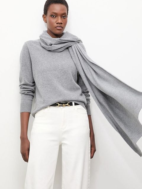 Answear.LAB sweter z wełny merino z szalem damski kolor szary lekki