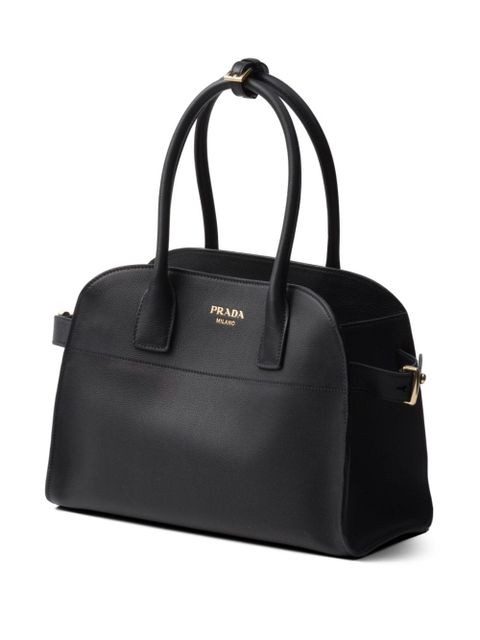 Prada logo-lettering leather tote bag - Black