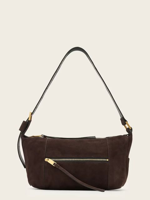 AllSaints torebka zamszowa kolor brązowy W346XD - zdjęcie produktu nr 1