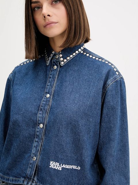 Karl Lagerfeld Jeans koszula jeansowa damska kolor granatowy relaxed z kołnierzykiem klasycznym A4W11002 - zdjęcie produktu nr 2