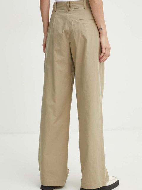 AERON spodnie bawełniane kolor beżowy szerokie high waist PFPA249512