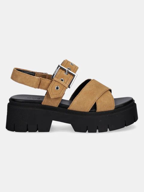 HUGO sandały zamszowe Kris damskie kolor brązowy na platformie 50541753