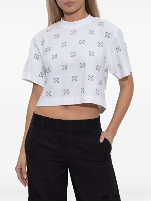 Off-White monogram-embroidered cropped t-shirt