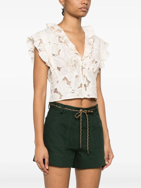 SANDRO embroidered crop top - Neutrals
