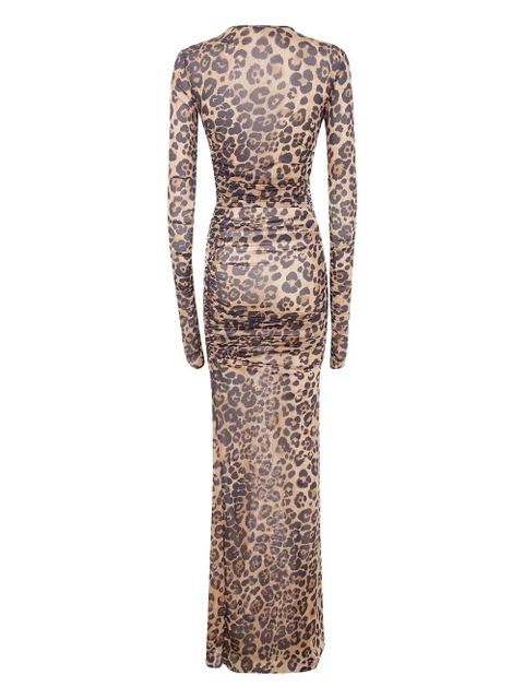 Blumarine leopard-print ruched maxi dress - Brown