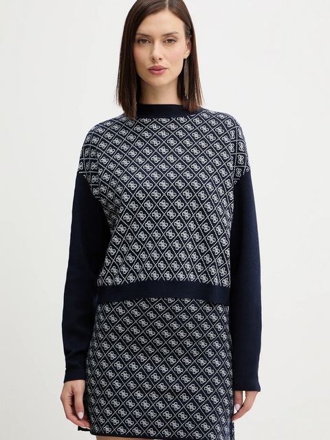 Guess sweter z domieszką wełny AUBREY damski kolor granatowy z półgolfem W5BR23 Z3JD2