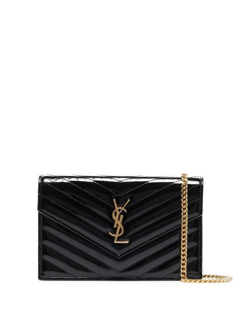 Saint Laurent Envelope patent leather quilted clutch bag - Black - zdjęcie produktu nr 1