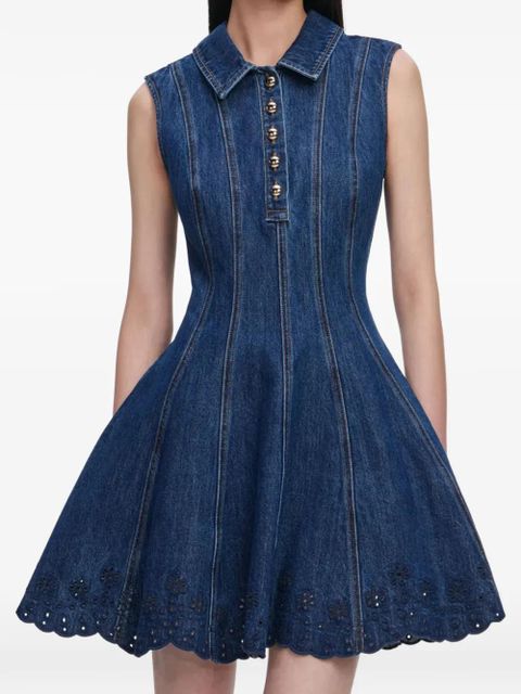 Self-Portrait denim broderie mini dress - Blue - zdjęcie produktu nr 1