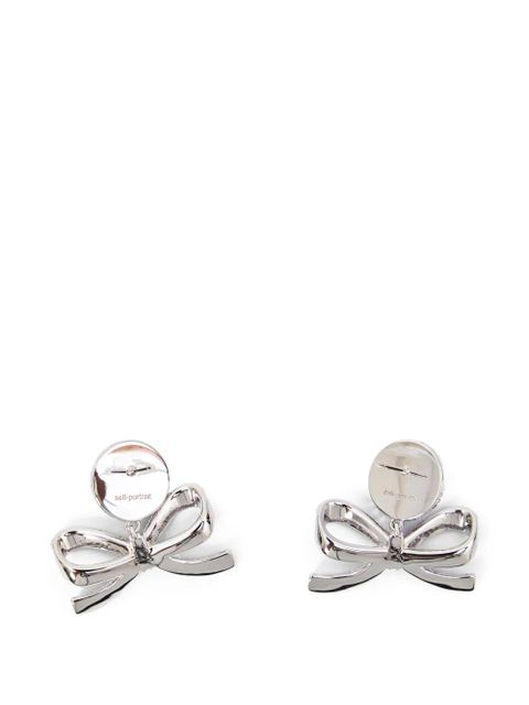 Self-Portrait crystal pearl bow earrings - Silver - zdjęcie produktu nr 2