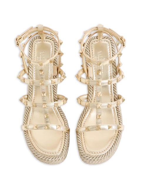 Valentino Garavani Rockstud laminated nappa wedge sandals 95mm - Gold