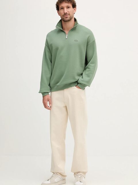 Lacoste bluza bawełniana kolor zielony gładka SH7759