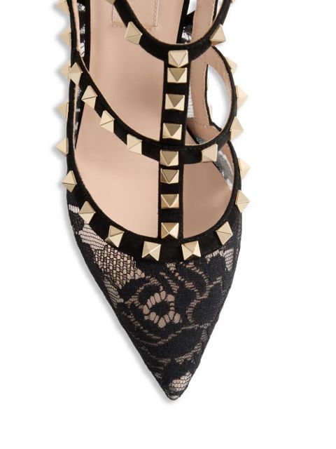 Valentino Garavani Rockstud lace pumps with straps 100mm - Black