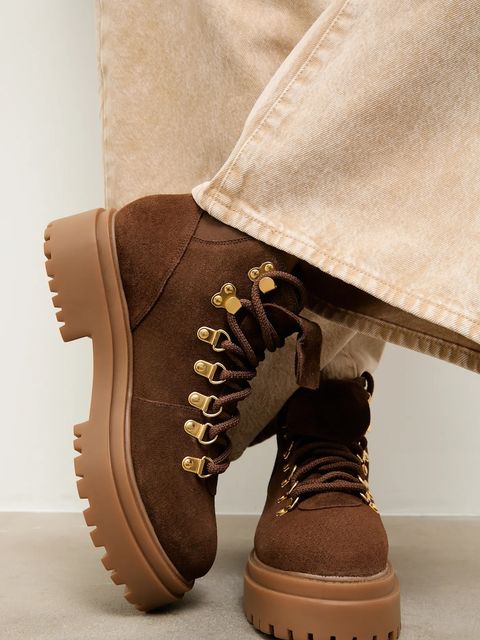 Answear.LAB botki zamszowe kolor brązowy na platformie - zdjęcie produktu nr 1