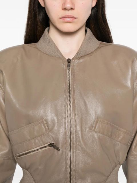 Chloé padded-shoulders leather crop jacket - Neutrals