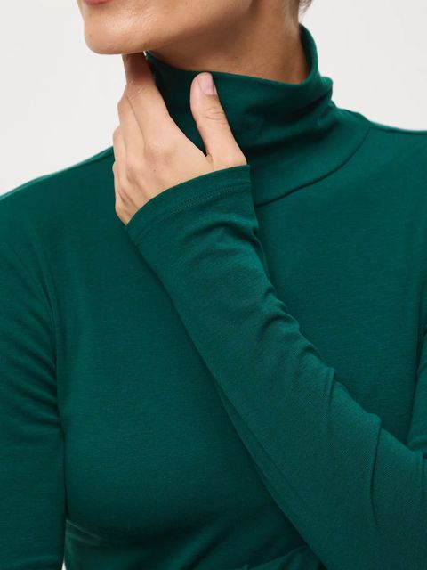 Medicine longsleeve z wełną kolor zielony z golfem