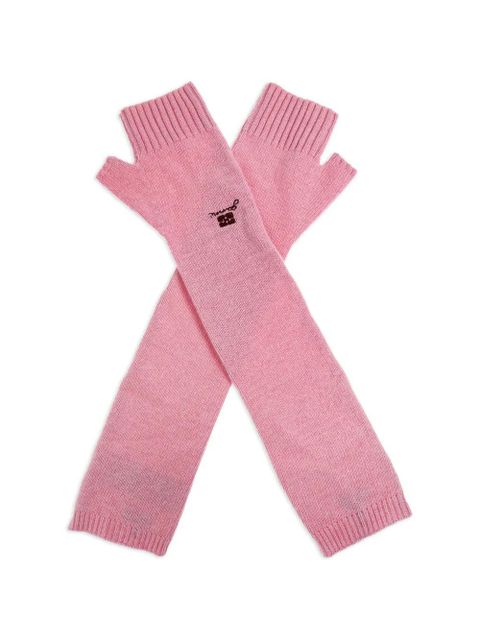 GANNI embroidered knit mitts - Pink