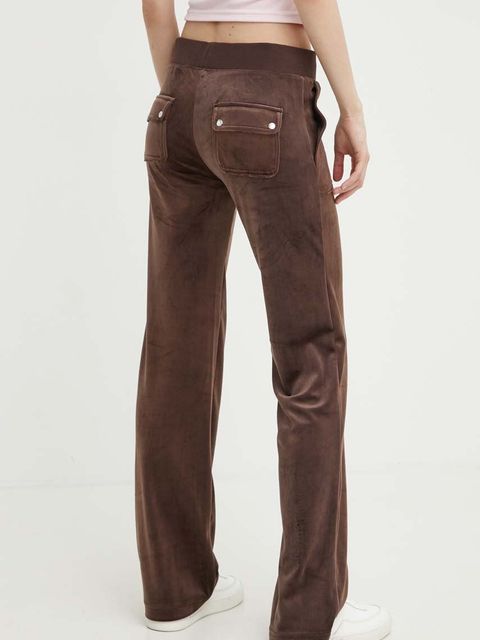 Juicy Couture spodnie dresowe welurowe kolor brązowy gładkie JCAP180EU