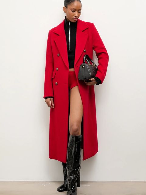 Answear.LAB płaszcz wełniany kolor czerwony przejściowy dwurzędowy