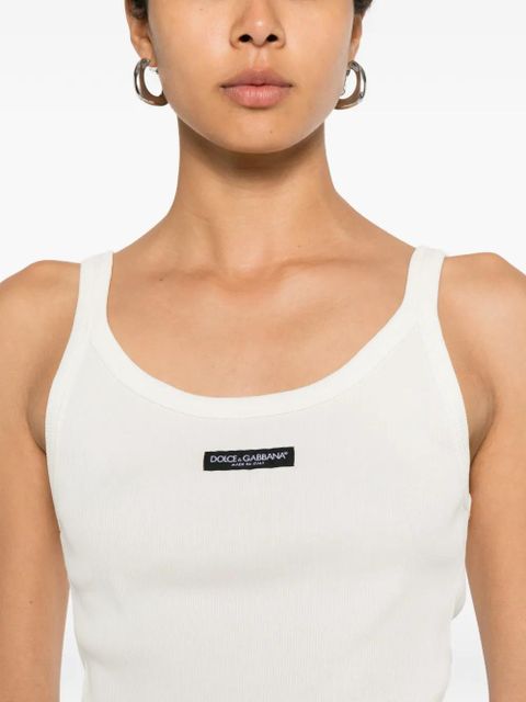 Dolce & Gabbana logo-patch ribbed top - Neutrals