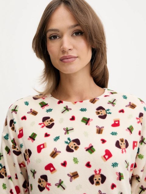 United Colors of Benetton longsleeve piżamowy damska kolor beżowy 39EZ3M087