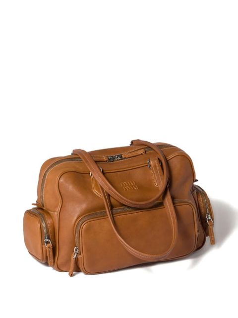 Miu Miu Pocket leather zipped tote bag - Brown - zdjęcie produktu nr 2