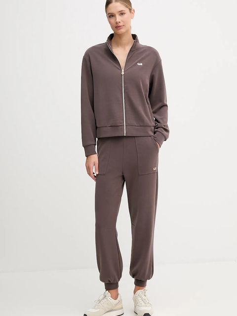 EA7 Emporio Armani bluza damska kolor brązowy gładka AF12643.7W000191