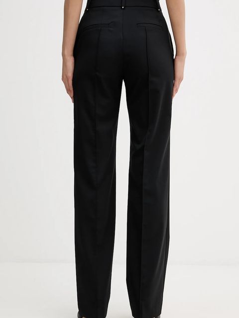 Karl Lagerfeld spodnie z domieszką wełny damskie kolor czarny szerokie high waist B1W10003