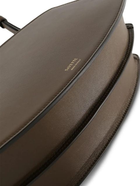 Savette curved-flap calfskin shoulder bag - Brown