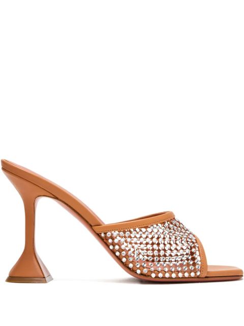 Amina Muaddi 95mm crystal-embellished net sandals - Brown - zdjęcie produktu nr 1