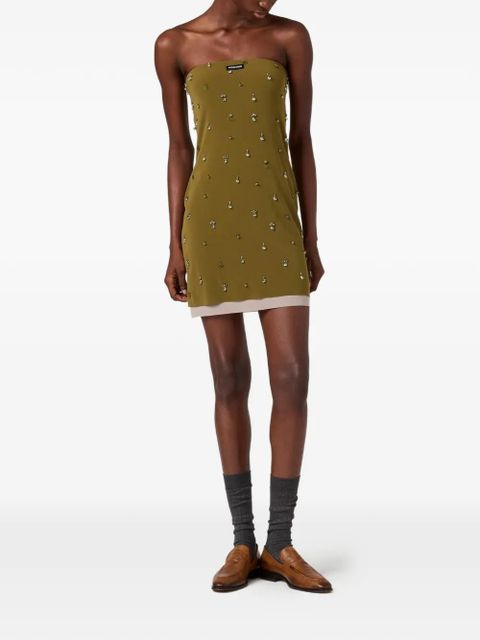 Miu Miu knit logo label mini-dress - Green