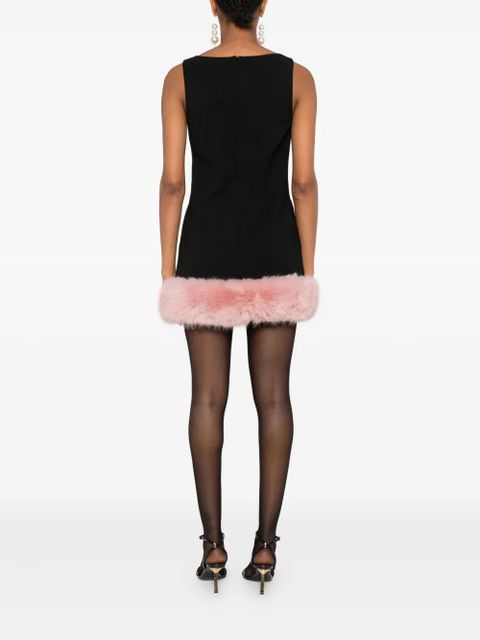 Self-Portrait fur-trimmed sleeveless dress - Black