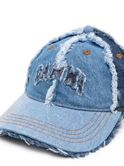 GANNI frayed panelled baseball cap - Blue