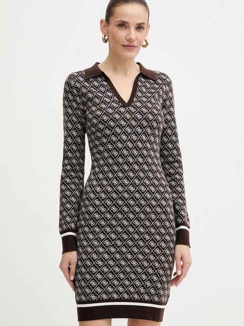 Guess sukienka z domieszką wełny AUBREY kolor brązowy mini dopasowana W5BK25 Z3JD2 - zdjęcie produktu nr 1