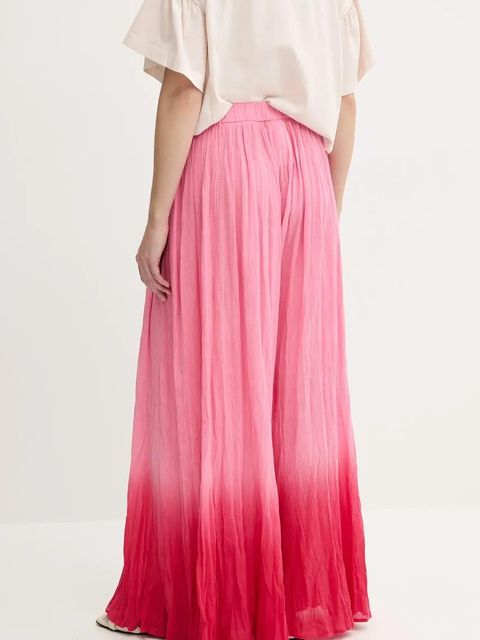 Pinko spodnie bawełniane damskie kolor różowy szerokie high waist 104756 A2G4