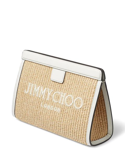 Jimmy Choo Avenue logo-embroidered woven clutch - Neutrals