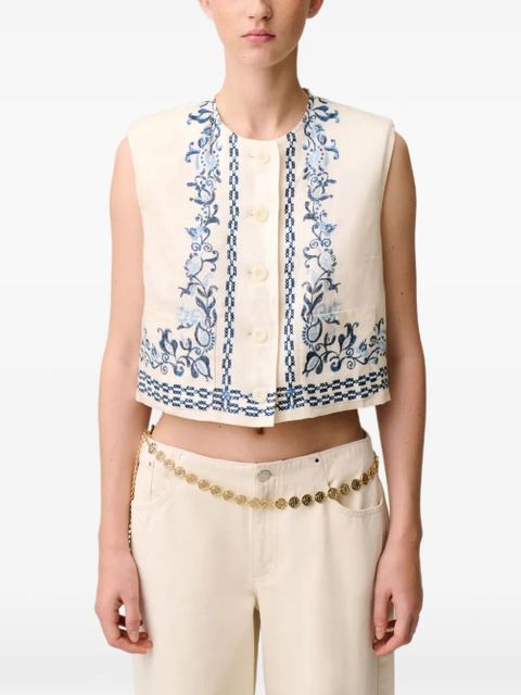 Claudie Pierlot floral-print linen waistcoat - Neutrals